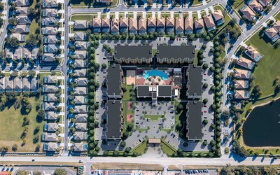 Aerial View of Contemporary Pre-construction Investment Condo Opportunity in one of Orlando, Florida’s Exclusive Vacation Resort Community
